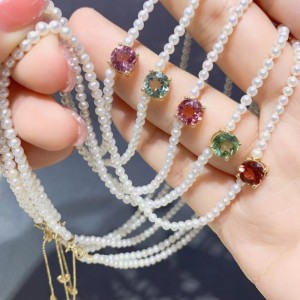 Tuochen Jewelry 18k 금 담수 진주 투르 말말 목걸이